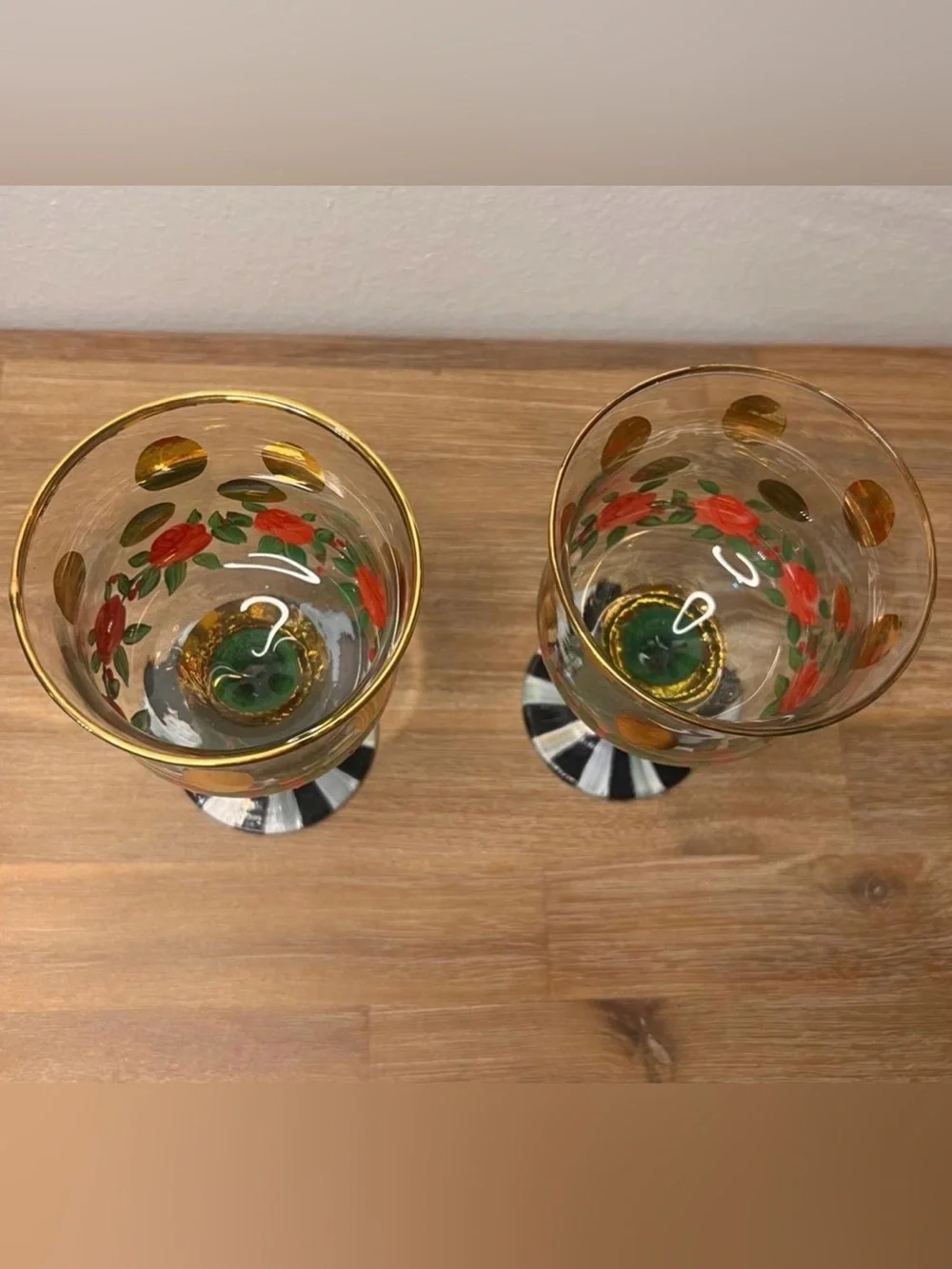 MACKENZIE CHILDS vtg pair Circus Heirloom 12 Oz Water Goblet Tumbler